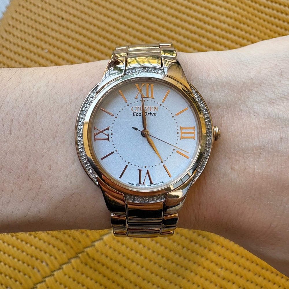 Citizen Gold and White Classic Watch with Roman Numerals